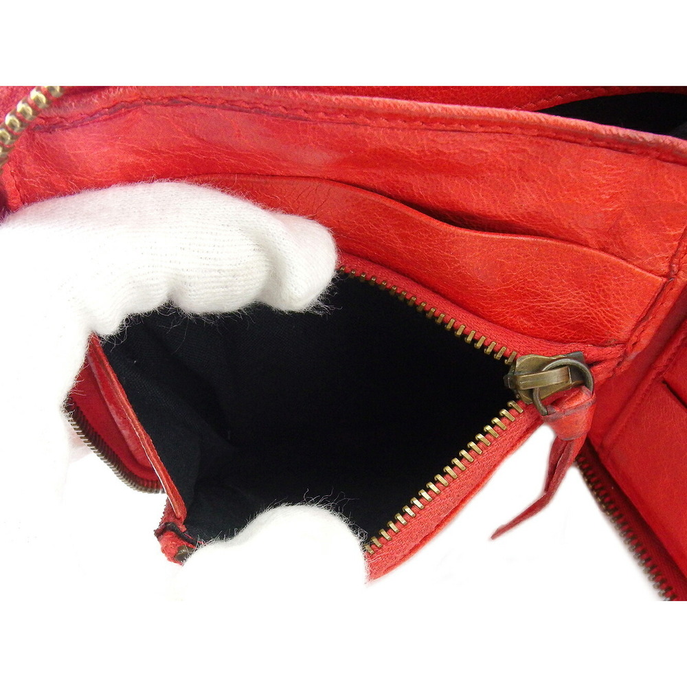 Balenciaga Bifold Wallet Round Zipper Red Leather - Picture 7 of 9